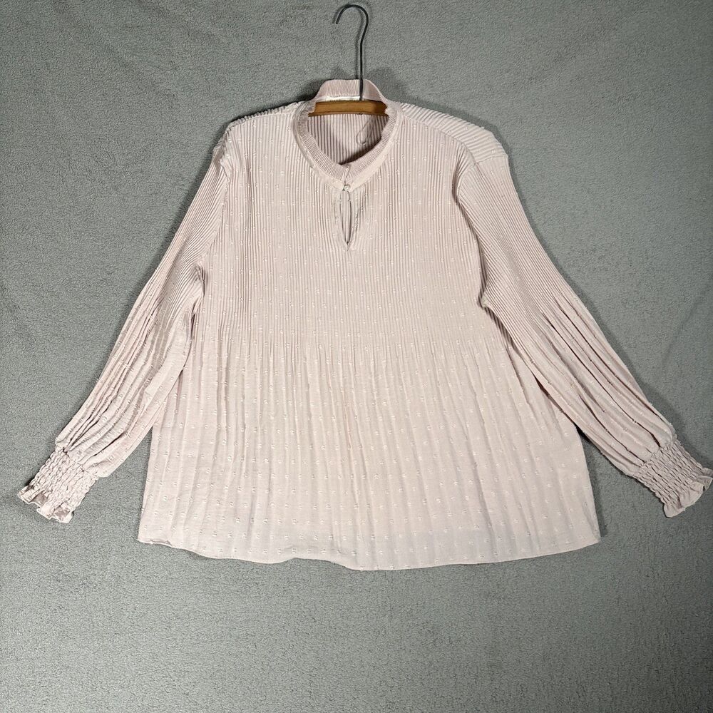 Cactus & Pearl XXL Pleated‎ Blouse Keyhole Smocked Cuff Pastel Pink Victorian